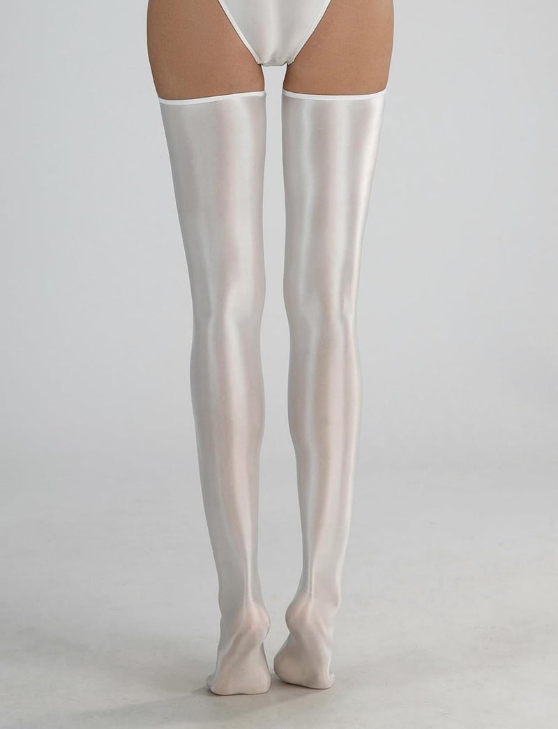 FEOYA Women’s Oil Glossy Thigh High Stockings Shiny Sheer Stockings Silky Smooth Over Knee Socks - Image 2
